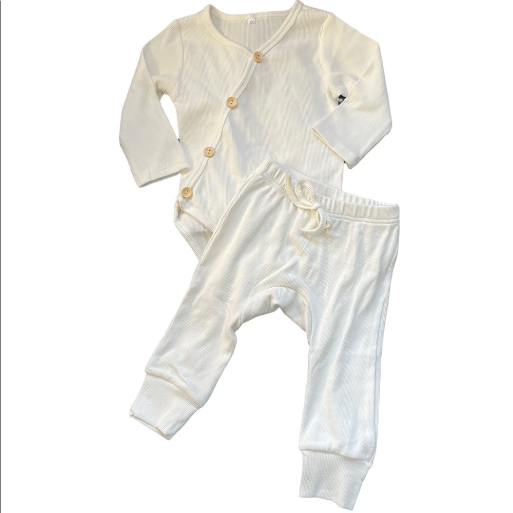 All white Onesie with button detailing & matching joggers.